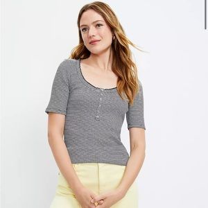 Striped Ruffle Henley Top, Size XS, LOFT